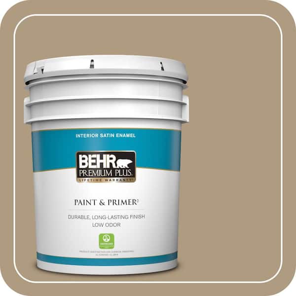 BEHR PREMIUM PLUS 5 gal. #MQ2-24 Golden Olive Satin Enamel Low Odor Interior Paint & Primer