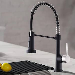 Single Handle Deck Mount Pull Down Sprayer Kitchen Faucet in Matte Black and Brushed Nickel