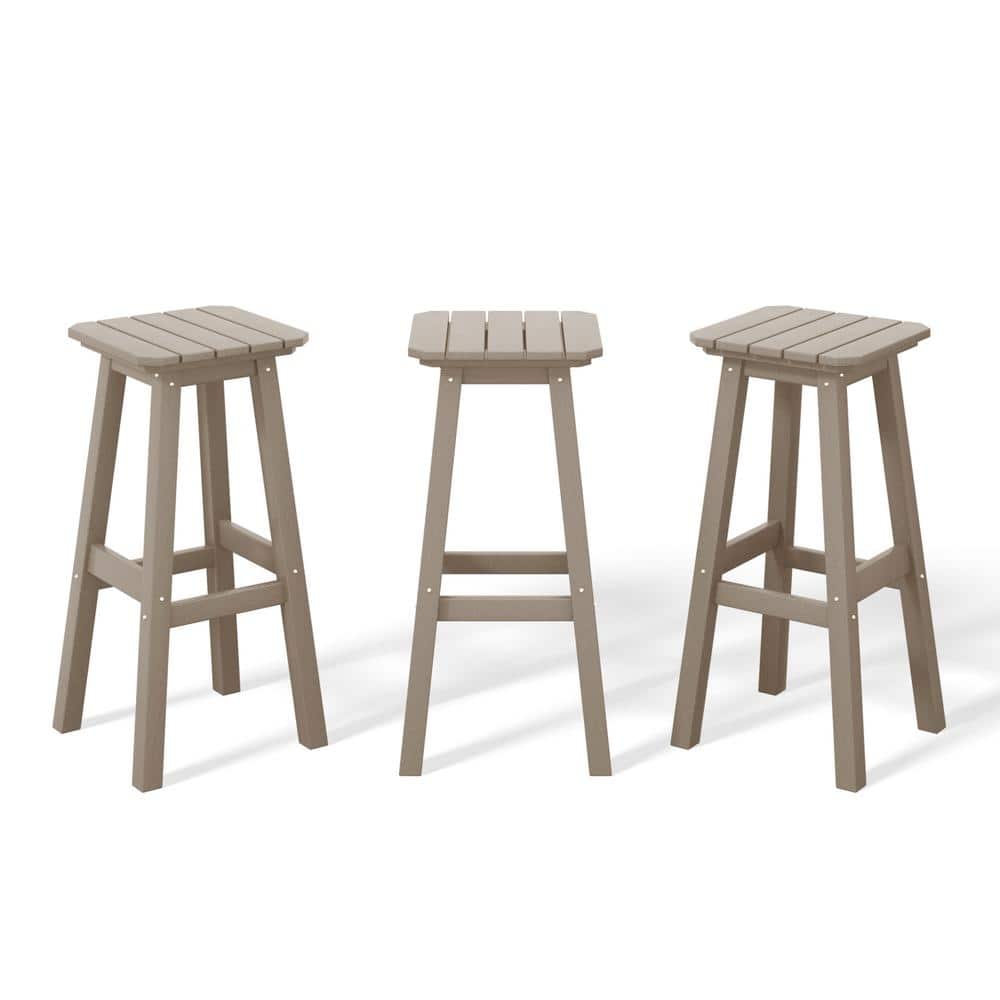 Laguna 29 in. HDPE Plastic All Weather Backless Square Seat Bar Height Outdoor Bar Stool in Weathered Wood, (Set of 3) price history on PriceWatchPro