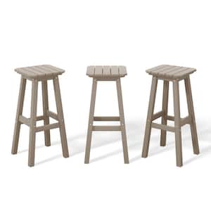 Laguna 29 in. HDPE Plastic All Weather Backless Square Seat Bar Height Outdoor Bar Stool in Weathered Wood, (Set of 3)