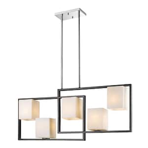 Regis Falls 36.25 in. W x 16 in. H 5-Light Black and Chrome Pendant Light with Frosted Glass Shades