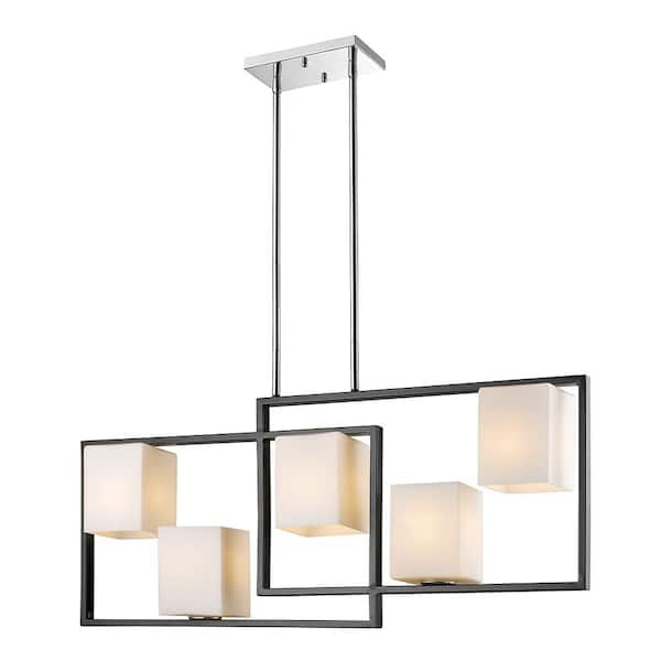 Eglo Regis Falls 36.25 in. W x 16 in. H 5-Light Black and Chrome Pendant Light with Frosted Glass Shades