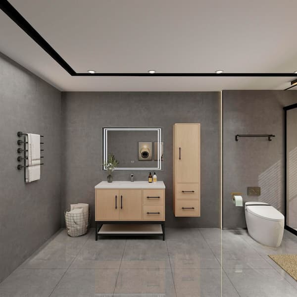 BV Better Vanity Victoria 42 in. W x 20 in. D x 35 in. H Single Sink Freestanding Frame Bath Vanity in Yellow Oak with White Acrylic Top