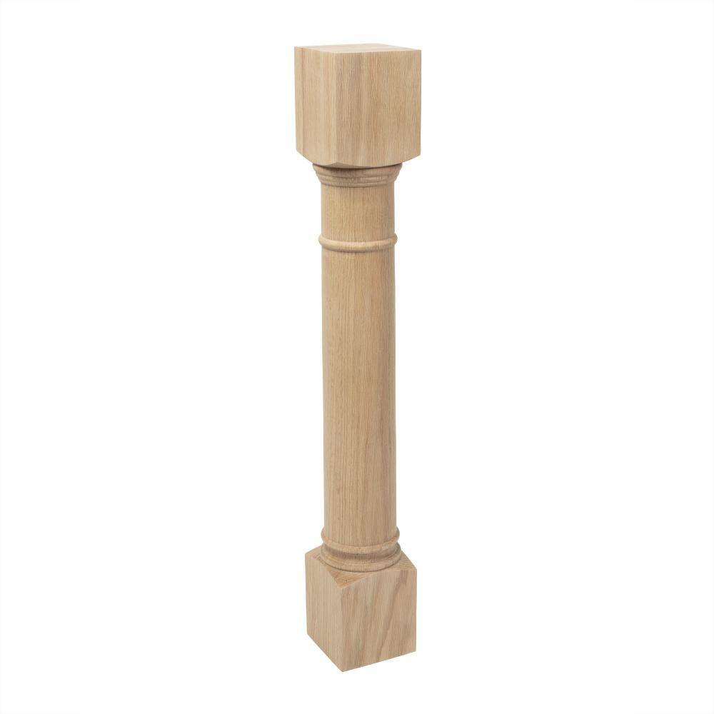 Unfinished Red Oak Traditional Full Round Kitchen Island Leg