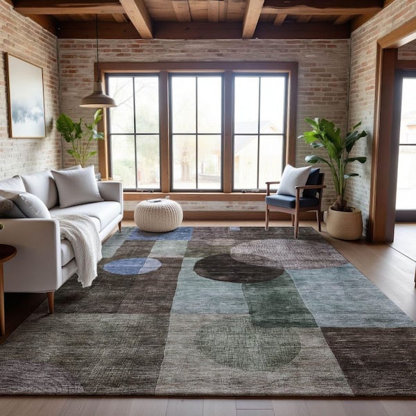 Mayfield Premium Machine Washable Abstract AMF1114 Brown 8 ft. x 10 ft. Area Rug