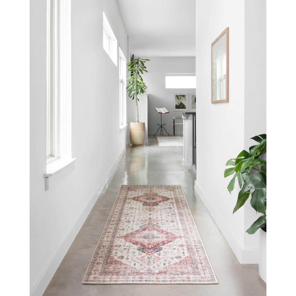 Ivory and Berry Hand-Knotted Round Wool Area Rug