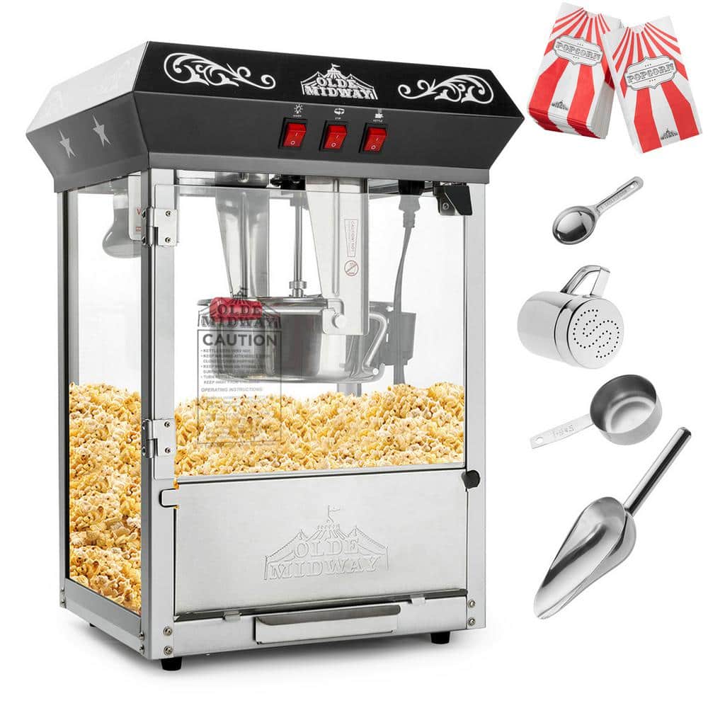 Olde Midway Black Vintage-Style Tabletop Popcorn Machine with 10-Ounce Kettle