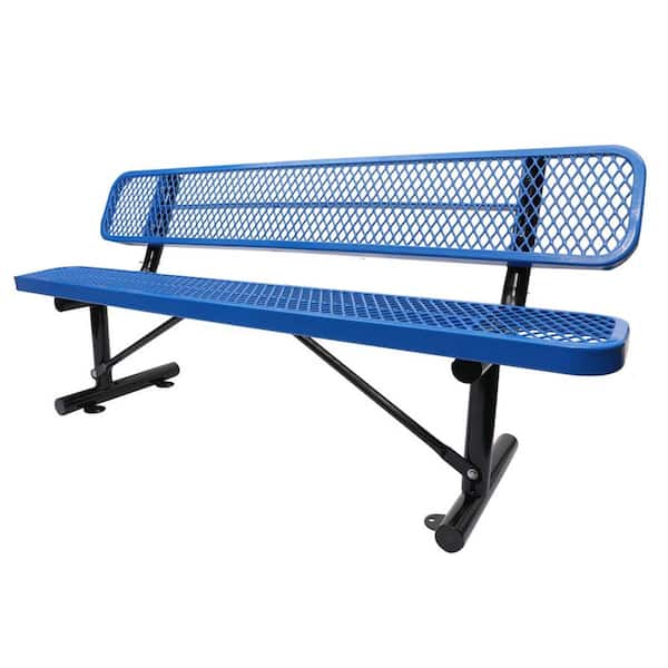 Boosicavelly 72.4 in. Metal Outdoor Bench with Backrest in Blue