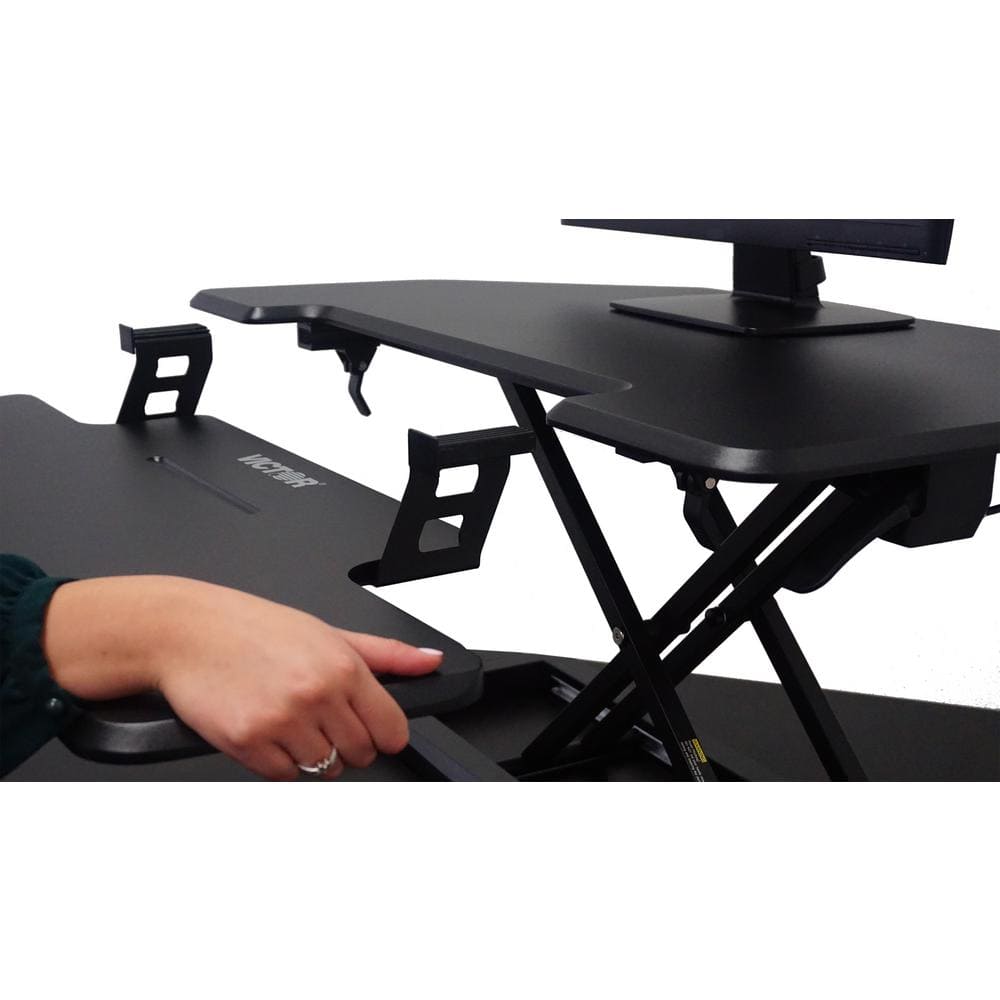 Black Steel Adjustable Standing Desk Converter with Keyboard Tray