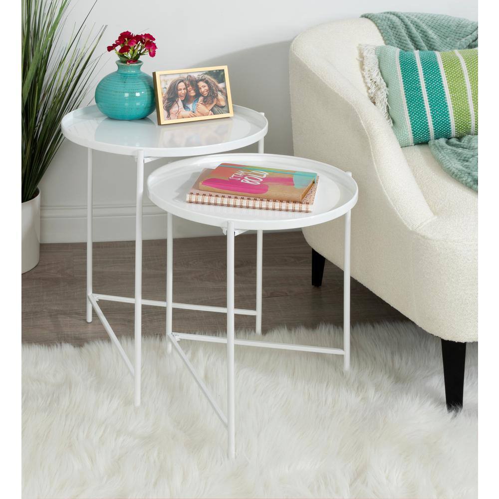 Modern Geometric White Round Metal Nesting Tables Set