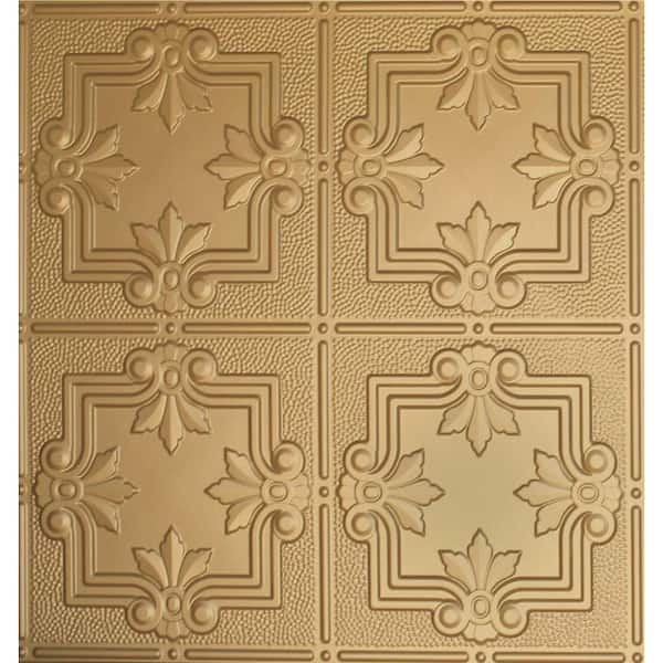 Global Specialty Products Dimensions 2 ft. x 2 ft. Brass Tin Ceiling Tile for Refacing in T-Grid Systems