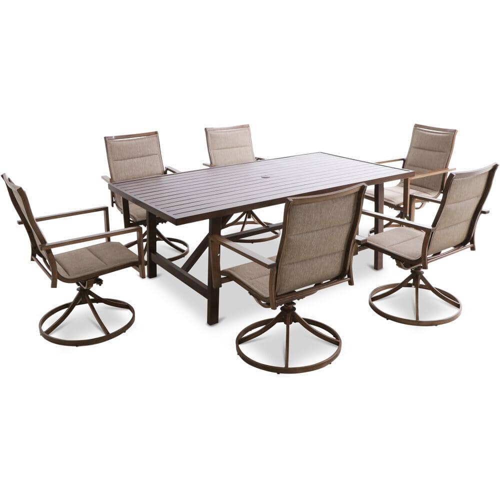 Atlas 7-Piece Steel Outdoor Dining Set with 4 Swivel Rockers