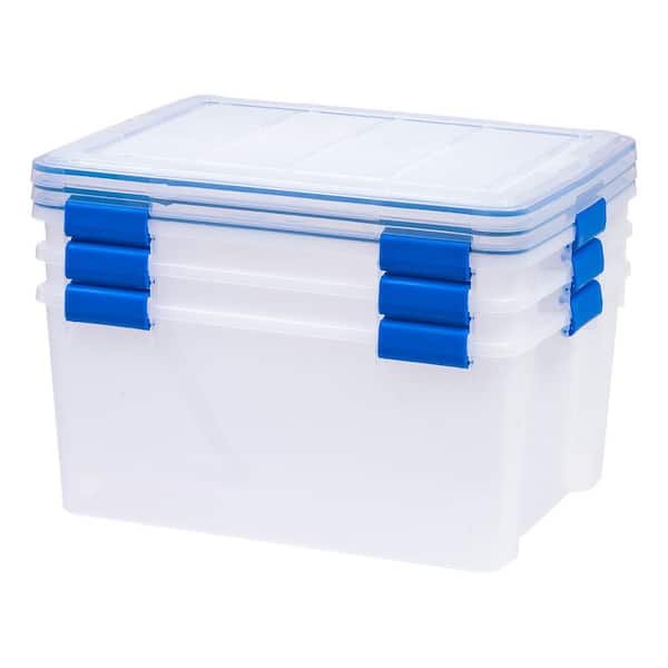 IRIS 60 Qt. WEATHERTIGHT Multi-Purpose Storage Box, Clear with Blue Buckles  (3-Pack) 500030 - The Home Depot