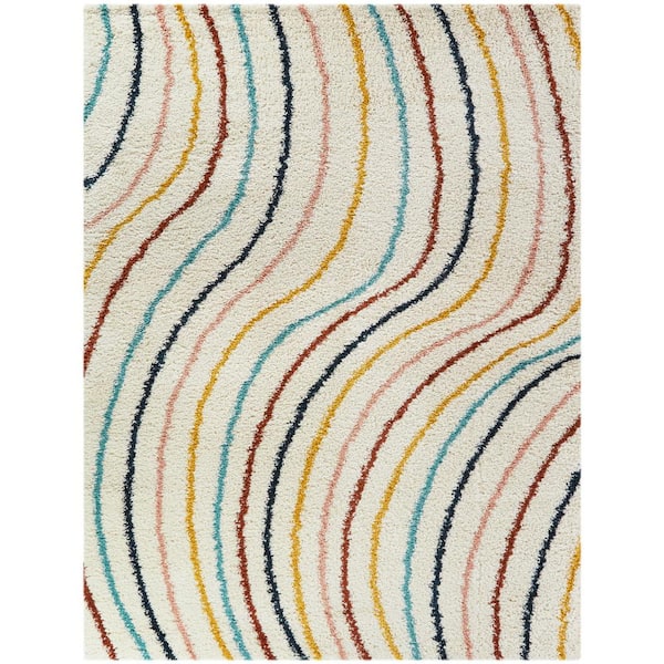 BALTA Mackenzie Cream 5 ft. x 7 ft. Striped Shag Area Rug