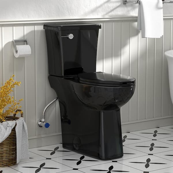 21.77 in. 2-Piece 1.28 GPF Single Flush Elongated Tall Toilet in Black with Soft Close Seat, for Seniors and Tall People