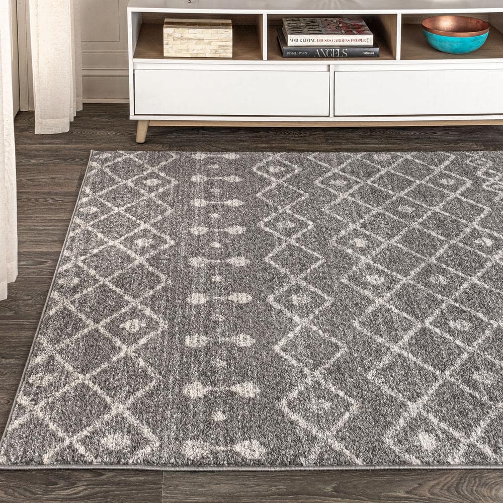 Modern Moroccan-Inspired Gray Synthetic Area Rug - Easy Care 3x5
