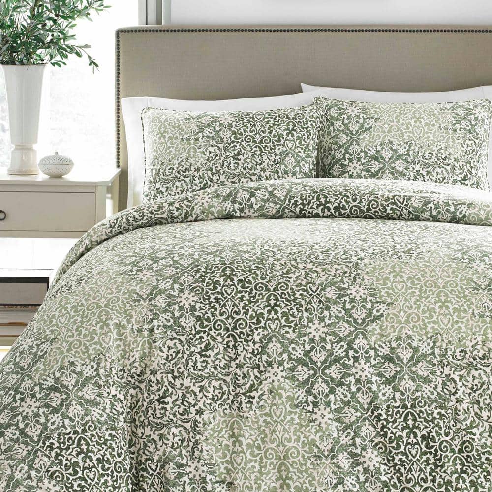 King White and Green Reversible Cotton Comforter Set