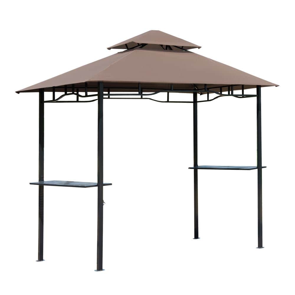 Brown Steel Grill Gazebo, Outdoor BBQ Gazebo with Double Roof for Backyard, Garden price history on PriceWatchPro