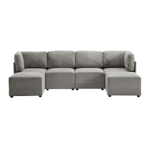 120 in. Sectional Modular Couch 6-Piece Gray Linen Living Room Set U Shaped Sofa with Chaise Ottoman