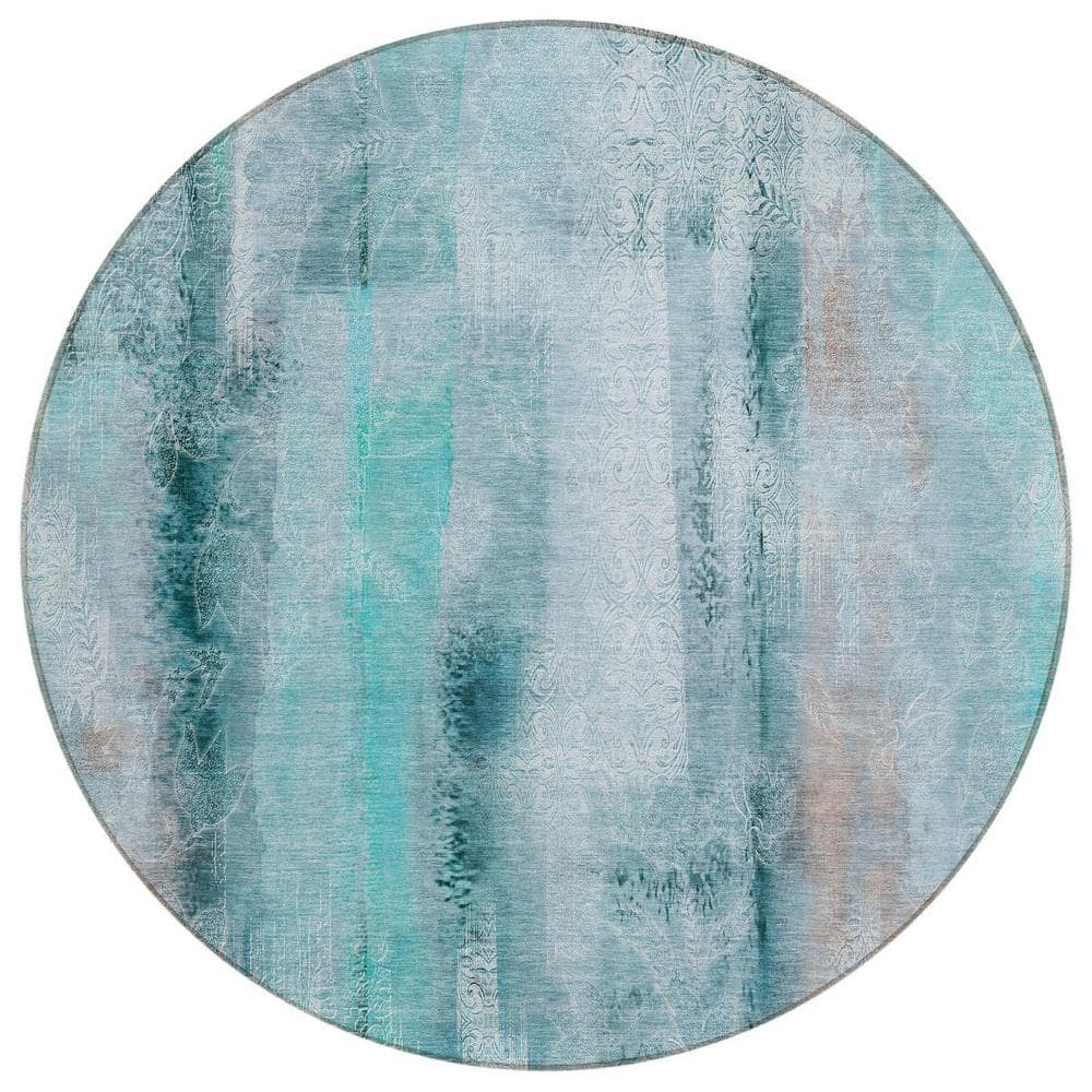 Teal 8 ft. Round Woven Border Polyester Round Indoor/Outdoor Area Rug price history on PriceWatchPro