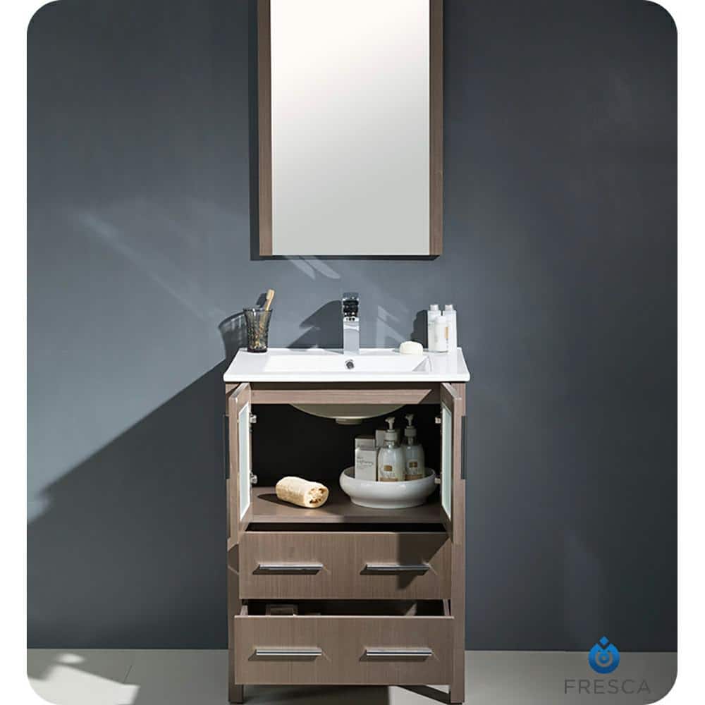 Modern Gray Oak 24" Freestanding Single Sink Vanity Set