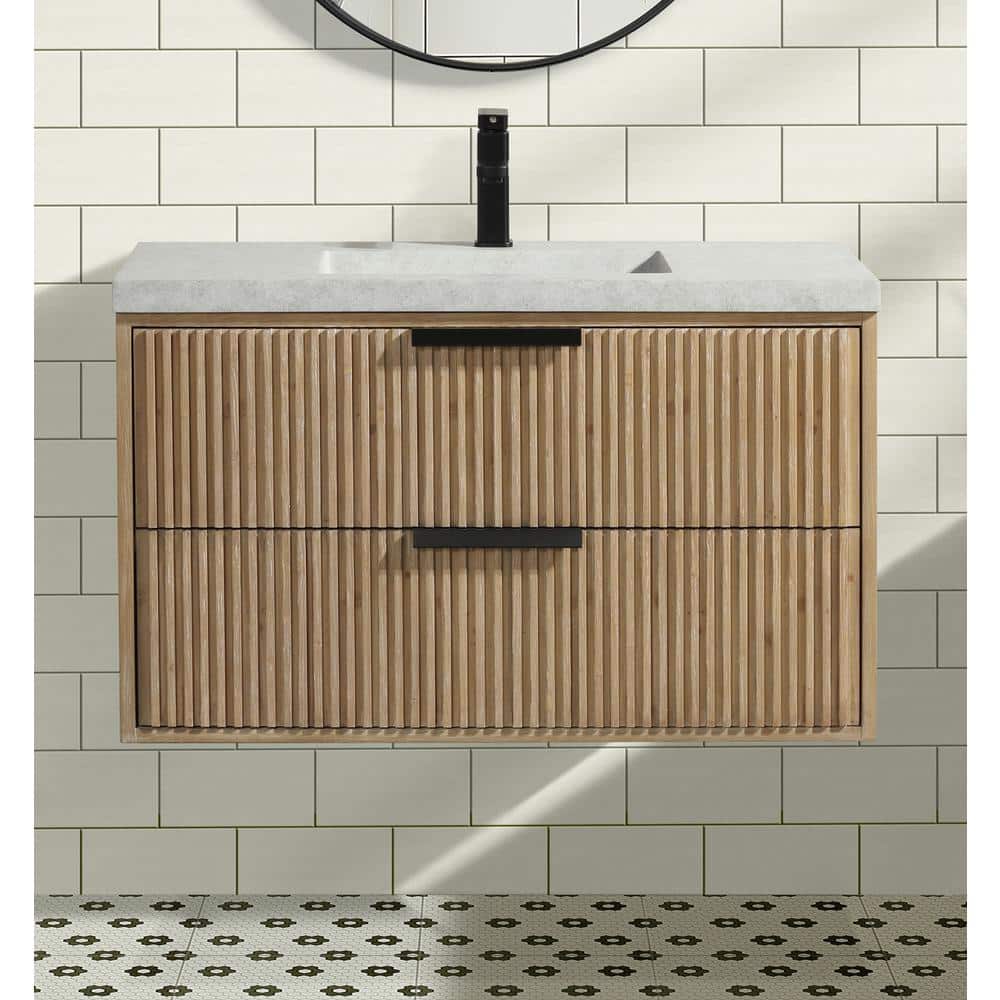 San Diego 36" Weathered Fir Floating Bathroom Vanity with Concrete Top