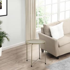 18 in. Beige Round Metal Side End Table with Foldable Legs