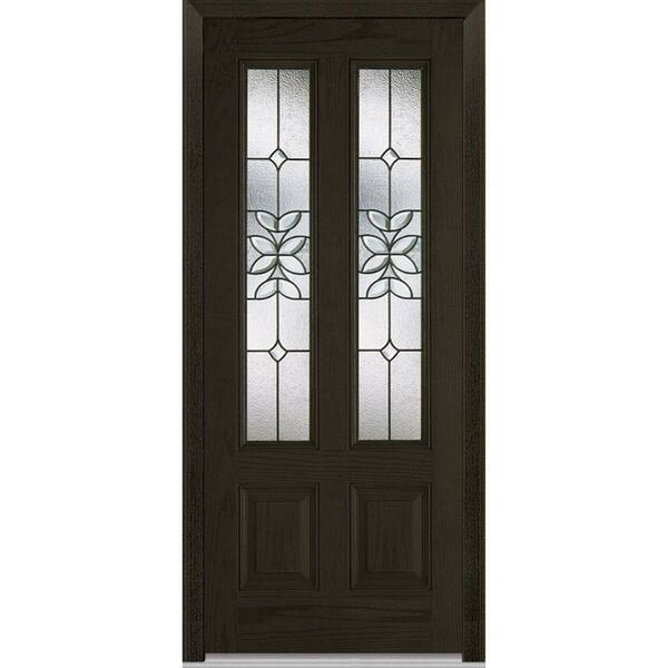 MMI Door 36 in. x 80 in. Cadence Right-Hand Inswing 2-Lite Decorative 2-Panel Stained Fiberglass Oak Prehung Front Door