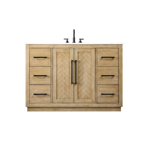 48 in. Single Sink Linen Oak Bath Vanity with White Engineered Marble Top