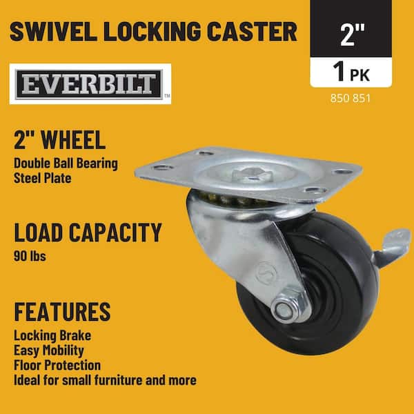 Hard Rubber Wheels w/ Top Plate 90 lb/caster 4 Pack 2" Swivel Caster Wheels 