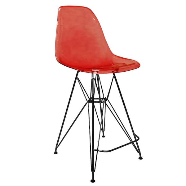 Leisuremod ABS Plastic Barstool 29.5 in. Seat Height Stool with Footrest and Black Steel Base Cresco Series in Transparent Red