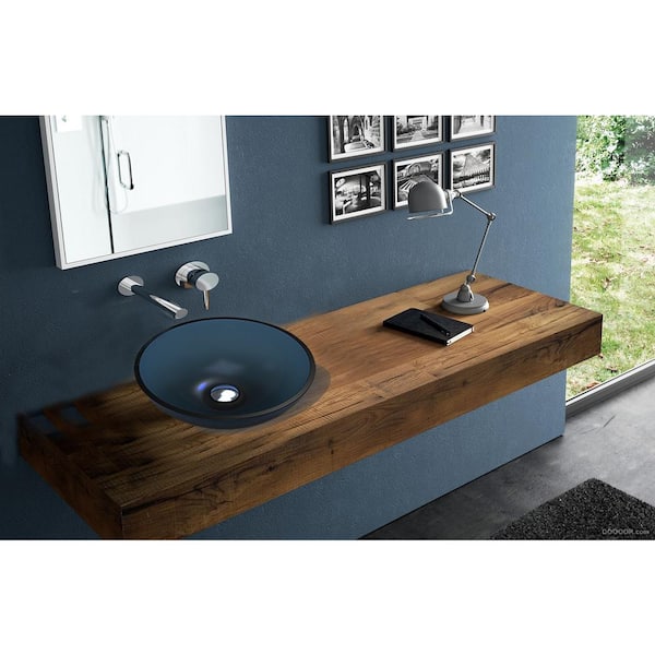 Unbranded - Blue Stone Resin Round Bathroom Vessel Sink with Pop-Up Drain, Modern Above Counter Bathroom Lavatory Vanity Vessel Sink
