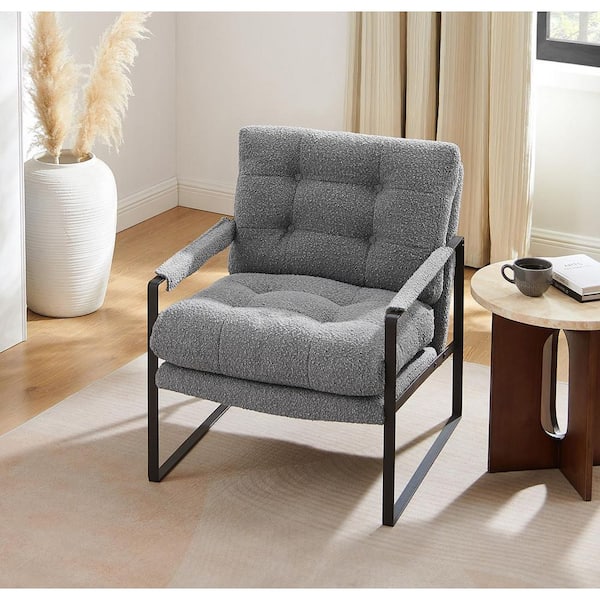 Art Leon Mid-Century Modern Gray Fabric Arm Chair with Metal Legs