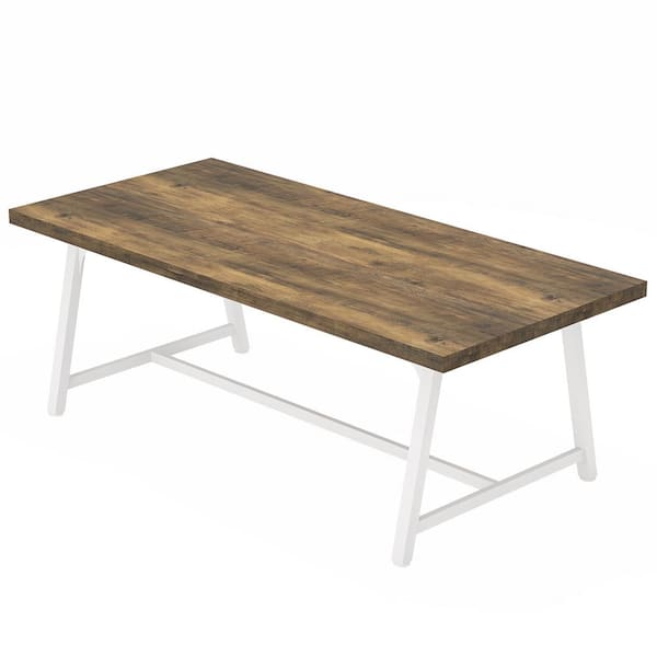 BYBLIGHT 70.9 in. Industrial Light Brown and White Wooden 4 Legs Dining Table Rectangular Kitchen Table for 8 People