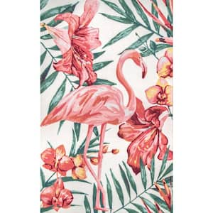 Stephanie Tropical FlamingoMulticolor 4 ft. x 4 ft. Indoor/Outdoor Square Rug