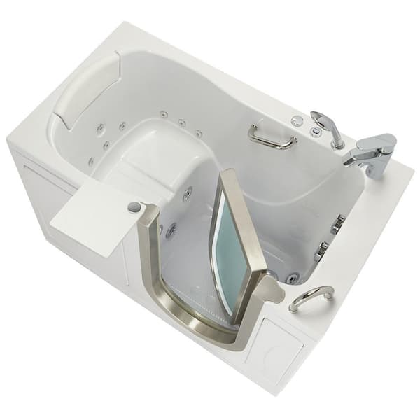 Ella Royal 52 in. Acrylic Walk-In Whirlpool Bathtub in White with Thermostatic Faucet Set, Right 2 in. Dual Drain