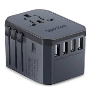 5 Amp Grounded Universal AC Plug Travel Adapter with 5 USB Ports in Space Grey (1-Pack)