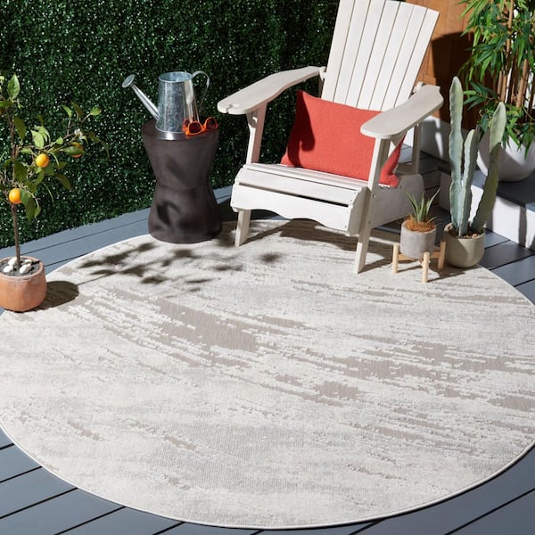 Cabana Gray/Ivory 7 ft. x 7 ft. Abstract High-Low Indoor/Outdoor Round Area Rug