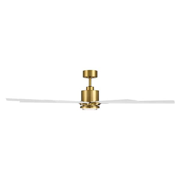 Size Matters 65 in. Smart Indoor/Outdoor Soft Brass/Matte White Downrod Mount Ceiling Fan 4CCT LED Remote Included
