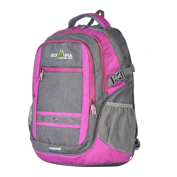 Olympia USA Eagle 25L 19 in. Grey and Fuchsia Outdoor Backpack with padded laptop/tablet compartment