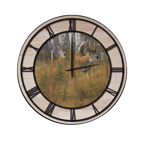 Unbranded "Play the Wind" Woodgrain Accent and Black Numbers Imaged Wall Clock