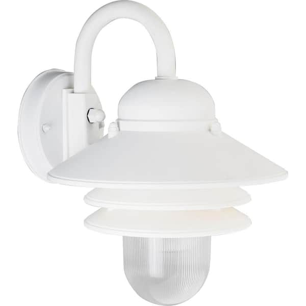 Progress Lighting Newport Collection 1-Light White Clear Prismatic Acrylic Shade Transitional Outdoor Wall Lantern Light