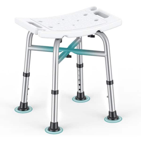 Unbranded 450LB Shower Chair 17.7 in. W Freestanding 5-Height Adjustable Non-Slip Bath Seat Tool-Free Assembly Anti-Rust in White