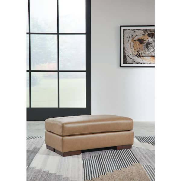 Signature DESIGN BY ASHLEY Lombardia Brown Leather Match Rectangle Accent Ottoman