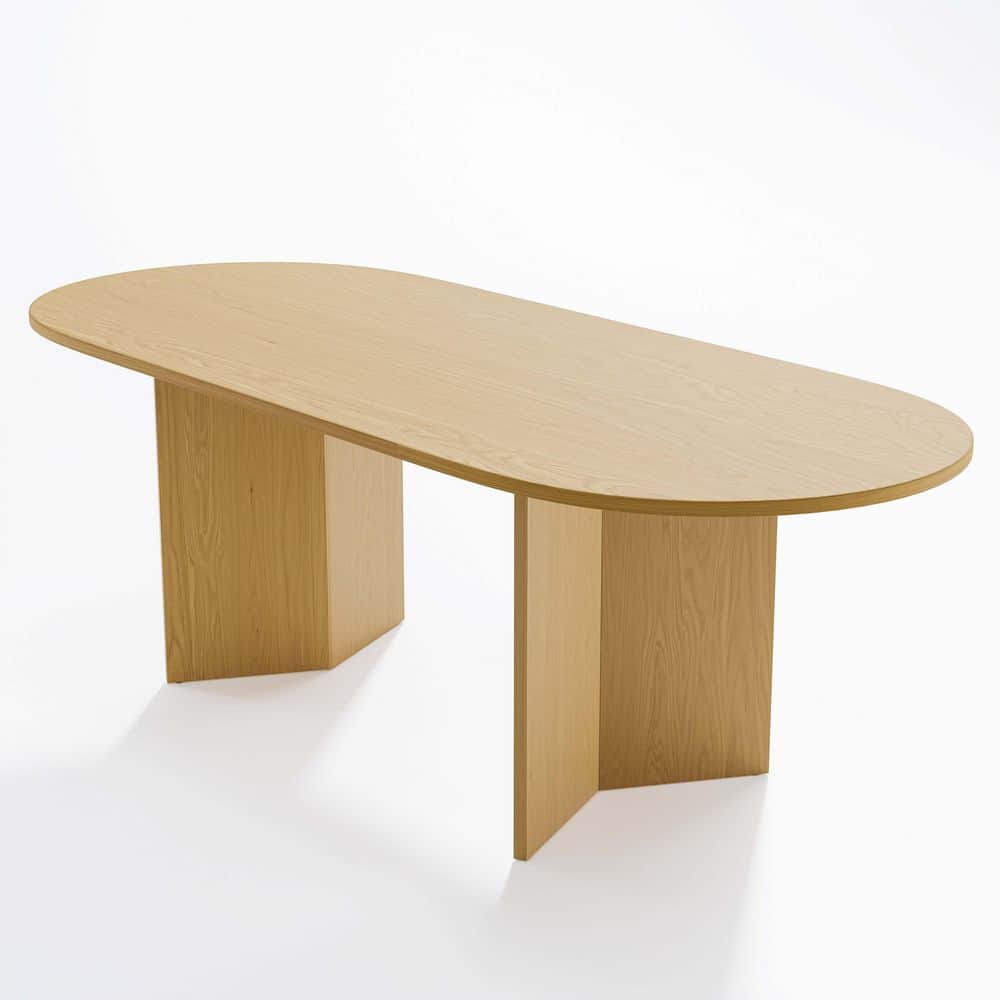 7 Piece Modern Oval Natural Wood Top 79 in. Double Pedestal Base Dining Table Set Seats 6 price history on PriceWatchPro