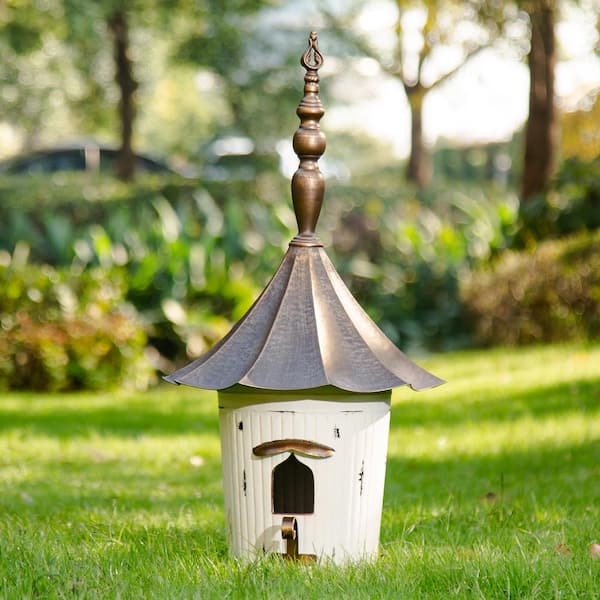 2-In-1 Copper Finish Birdhouse Yard Lawn Art Garden Outdoor Decor in 3 Styles 