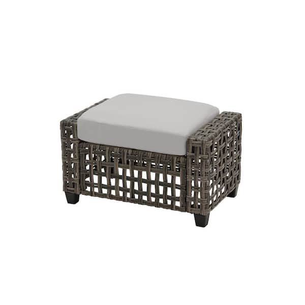 Hampton Bay Briar Ridge Brown Wicker Outdoor Patio Ottoman with