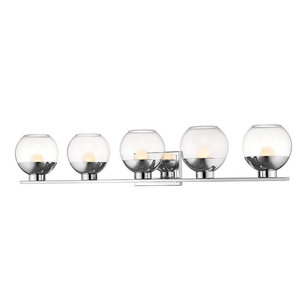 Osono 41.1 in. 5-Light Chrome Integrated LED Shaded Vanity Light with Clear