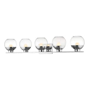 Osono 41.1 in. 5-Light Chrome Integrated LED Shaded Vanity Light with Clear Glass Shade
