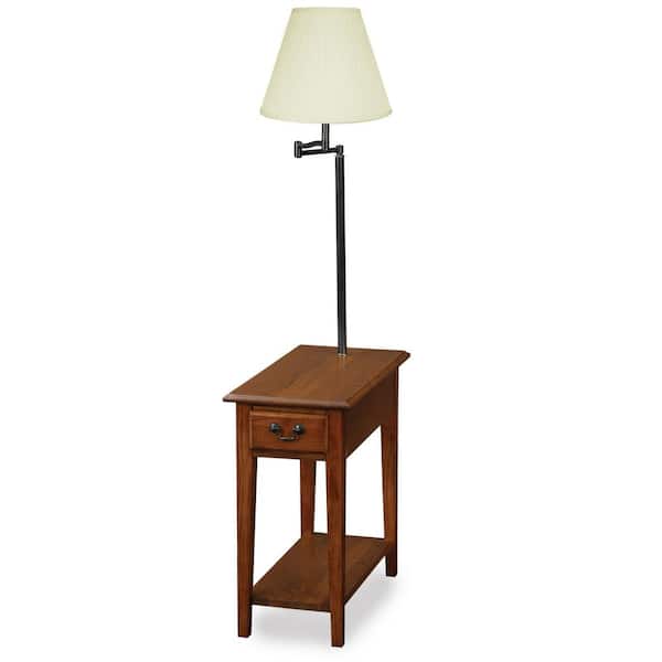 Leick Furniture Chairside Lamp Table with Drawer Medium Oak